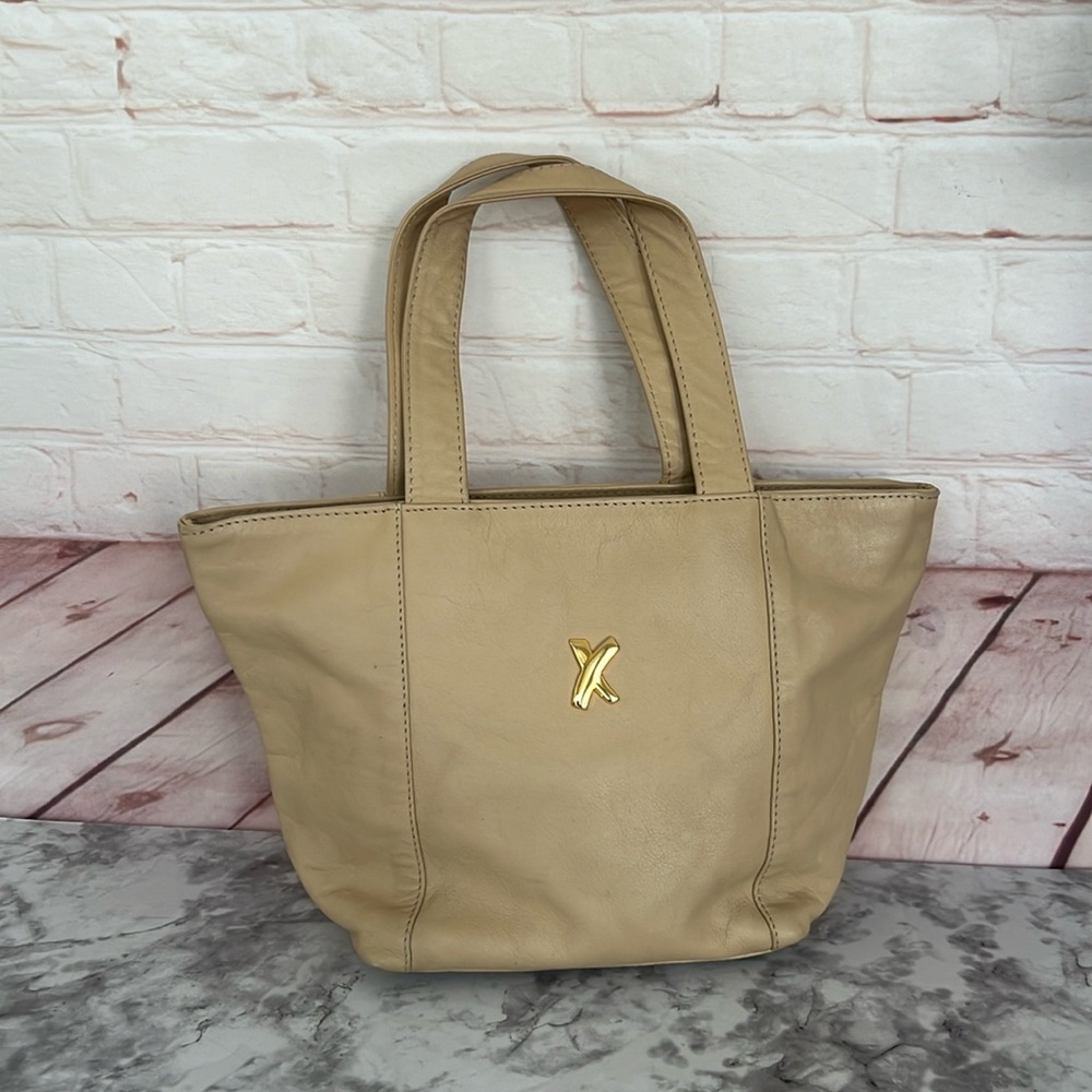 Paloma Picasso VTG genuine leather beige small tote bag